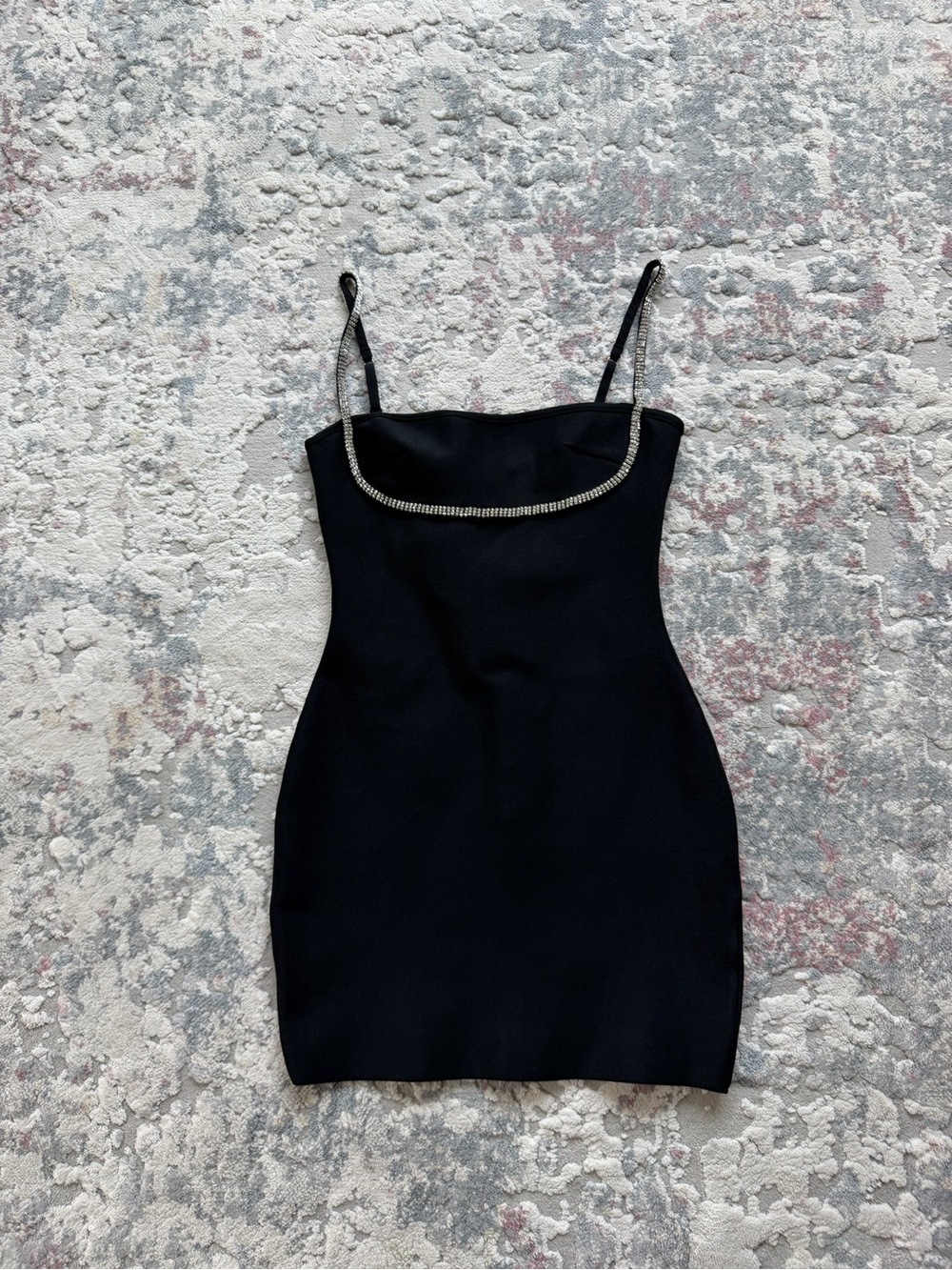 superdown Black Rhinestone-Trim Mini Dress